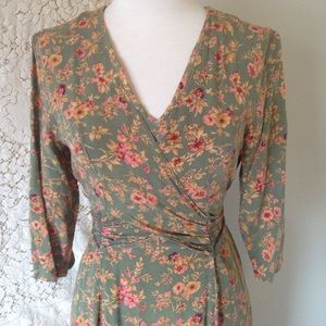 Jamie Brooke Early 90's Green floral rayon dress-S